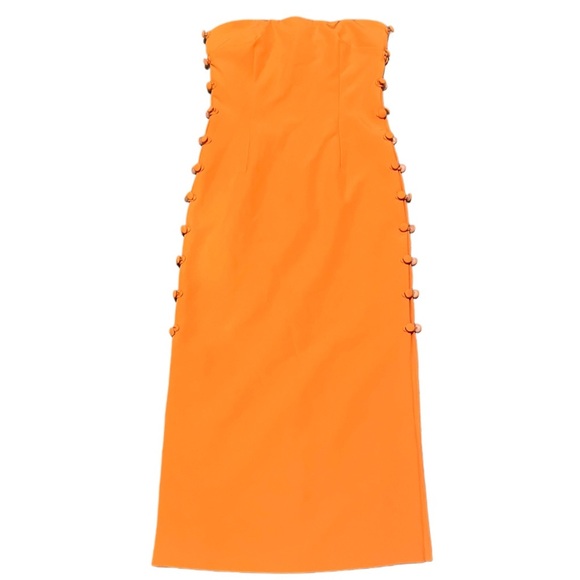 Gianni Bini Dresses & Skirts - Gianni Bini Orange Strapless Button Detail Slit Dress Size 2